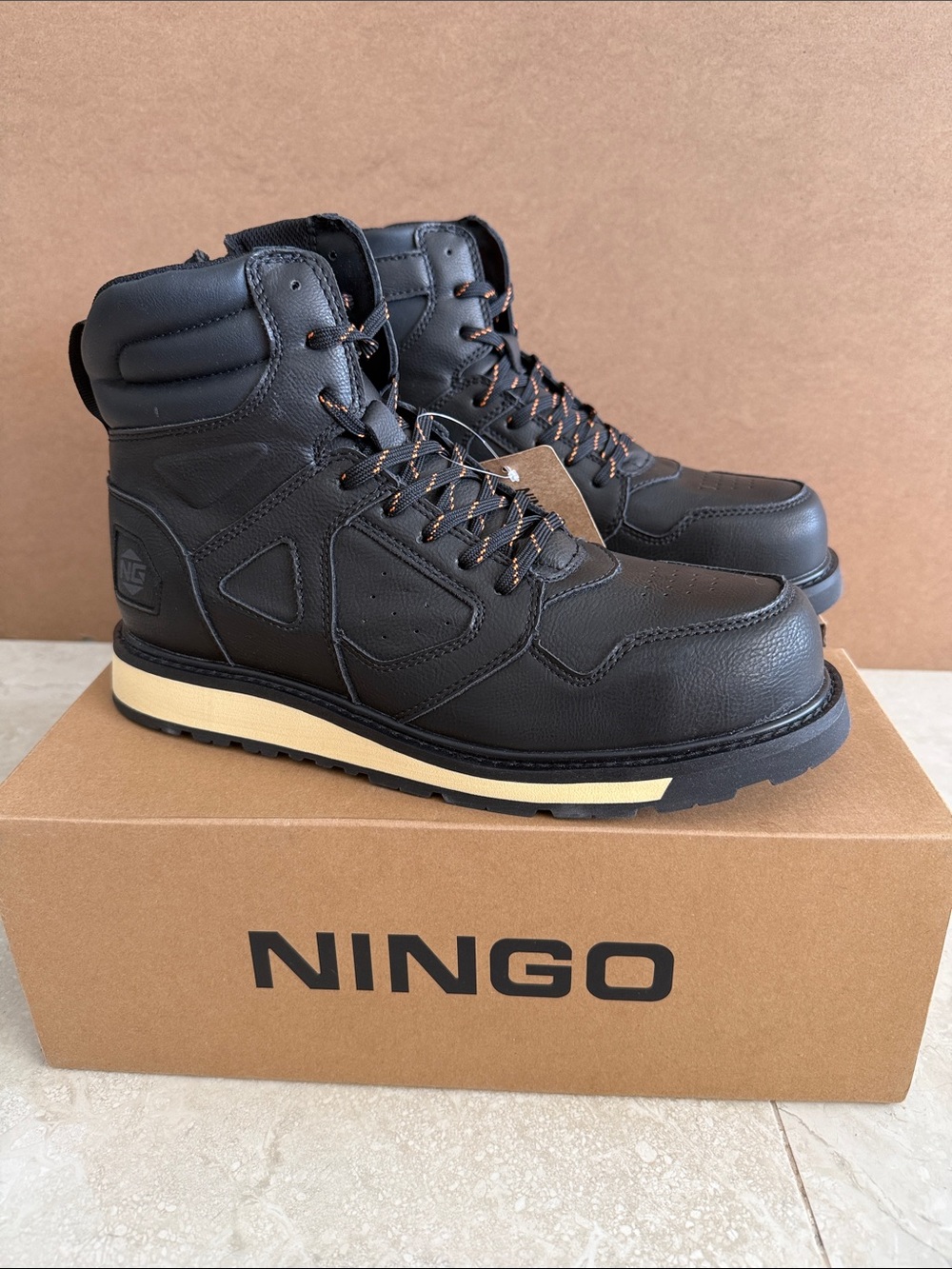 NINGO Steel Toe Water Resistant Men's Black High-Top Work Boots 11 NEW!
